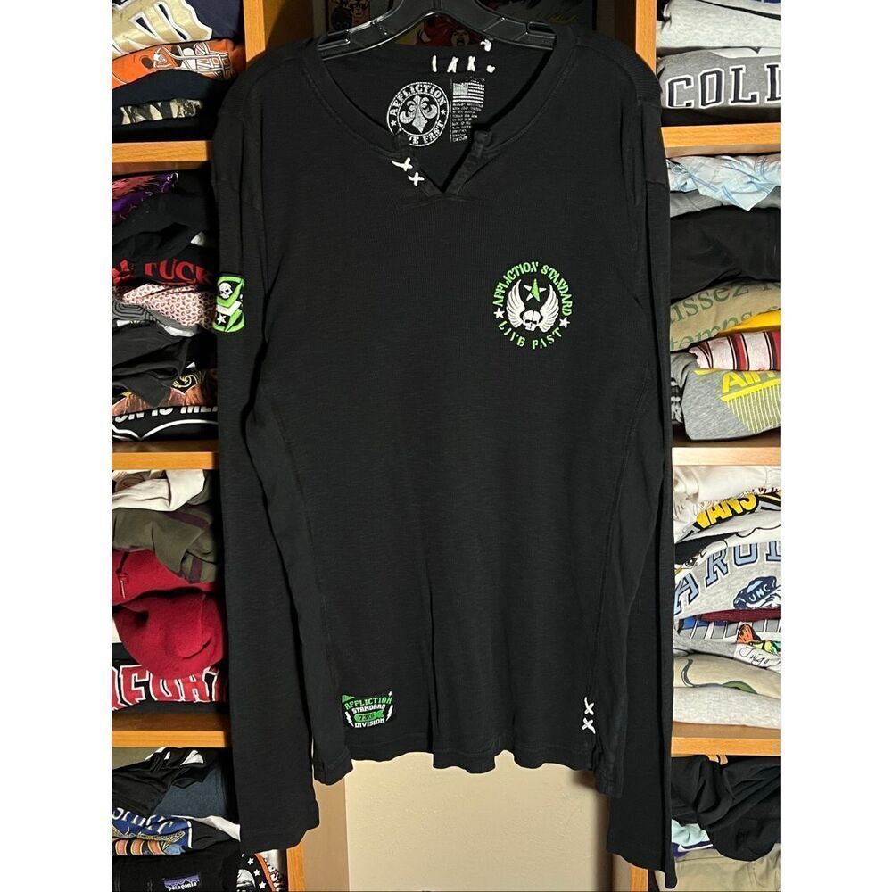 Vintage Y2K Affliction Goth Thermal Long Sleeve Shirt